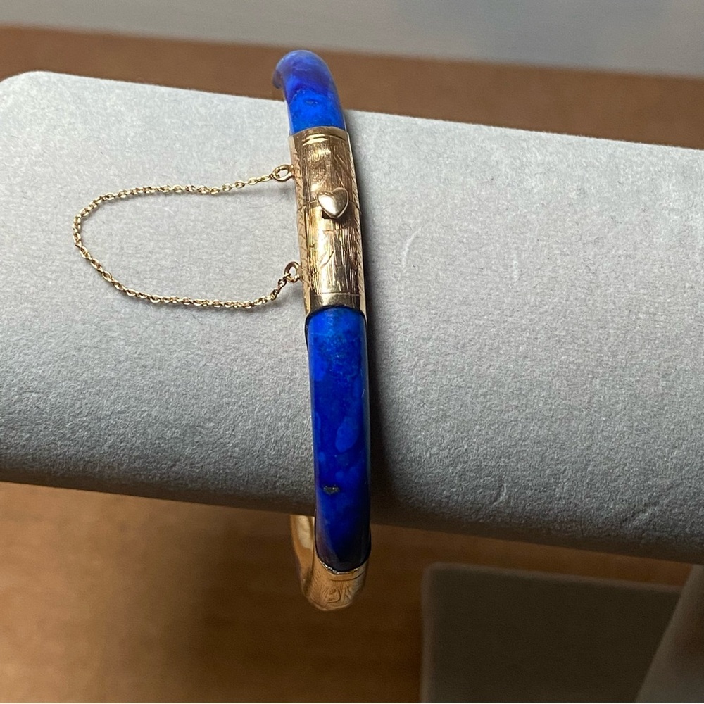 14K Yellow Gold Vintage Lapis Lazuli Bangle 18.66g